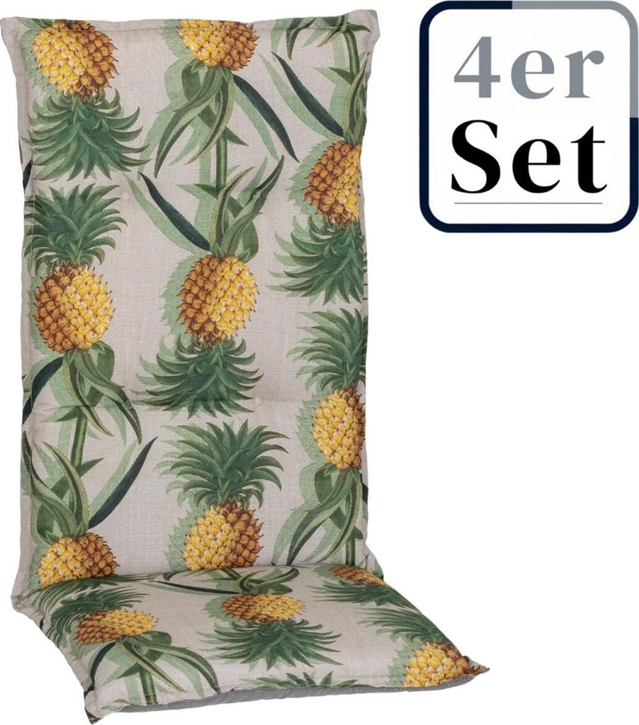 4er Set Hochlehner Auflage Trondheim, Motiv - Uni mit Ananas, grau, 118x46x8cm