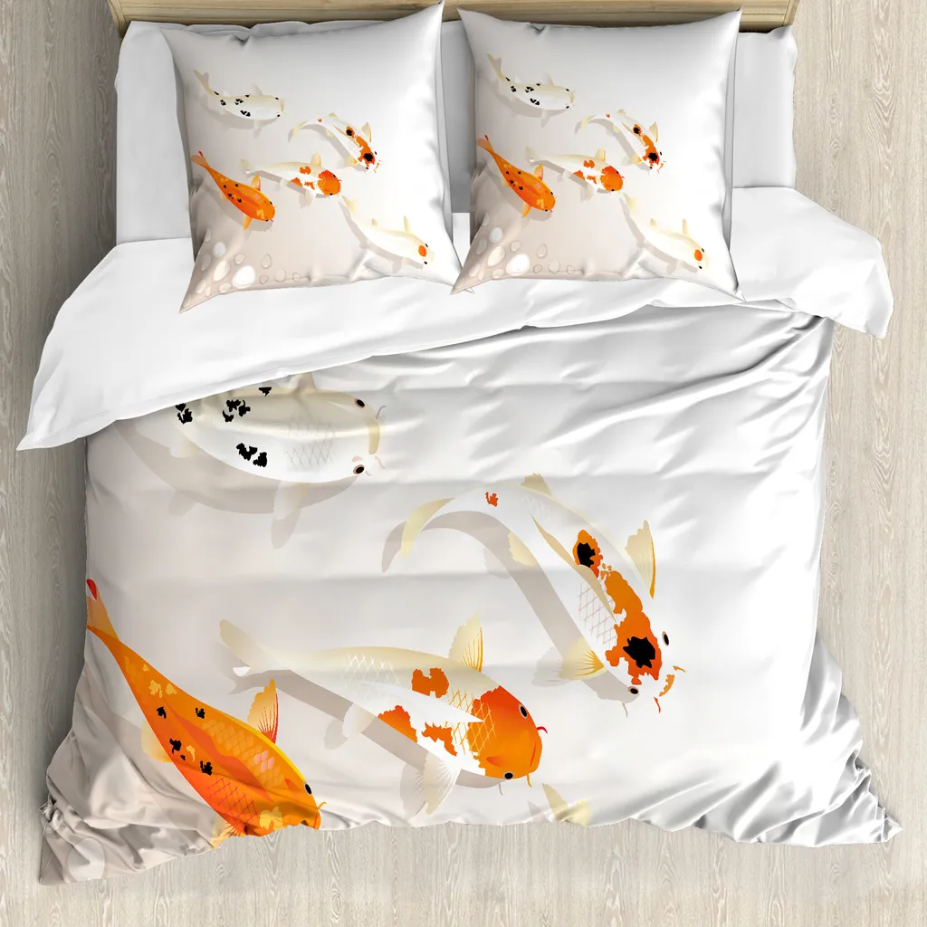 ABAKUHAUS Copripiumino 155x220 Microfibra - Tema Koi Arancione