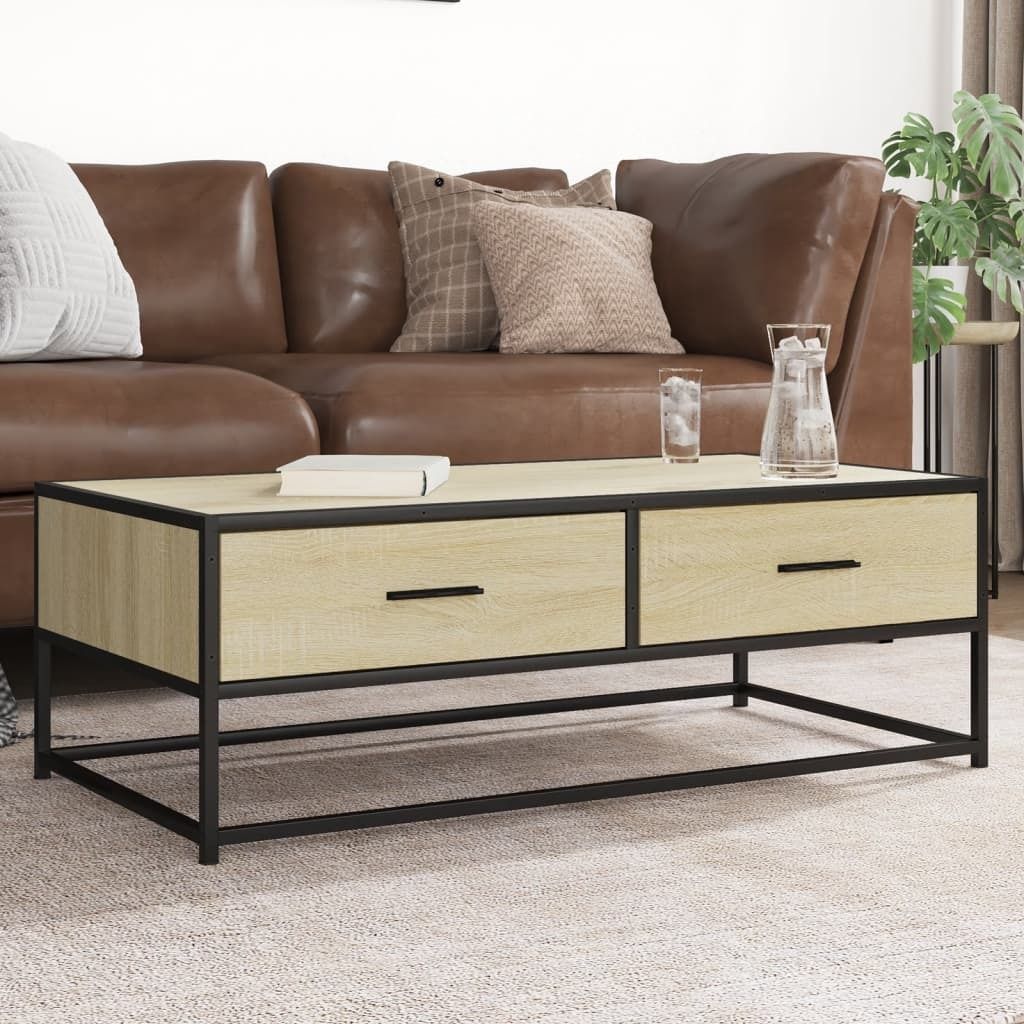 "2026 Promotion" Couchtisch Wohnzimmer - Kaffeetisch - Sonoma-Eiche 100x50x35 cm Holzwerkstoff und Metall - Sofatisch CC30668