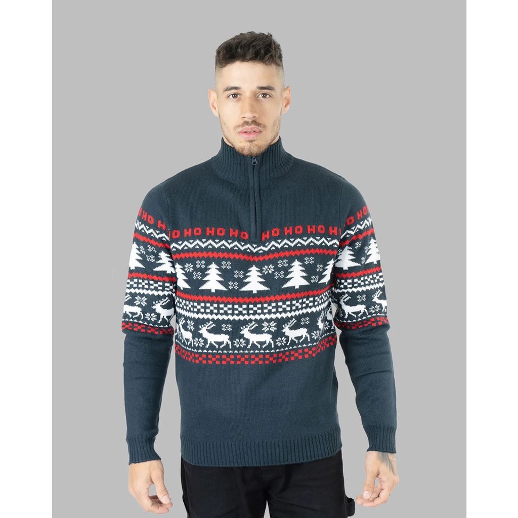 Weihnachtspullover Herren Grobstrick Lustig Warm Uni Xmas Sweater mit Schneemann, Santa & Rentier Motiv – Bequemer Winterpullover Groß