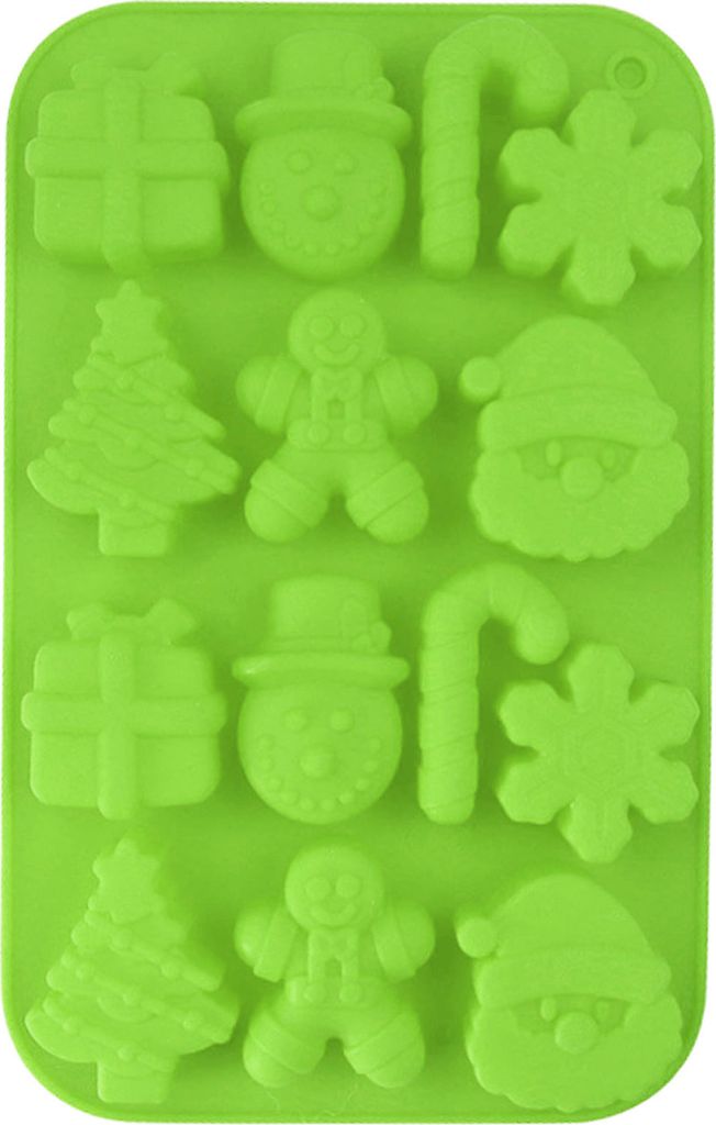 Weihnachts-Silikonform mit 14 Mulden, Weihnachtsmann, Schneemann, Baum, Rohr, Geschenkbox, antihaftbeschichtet, lebensmittelecht, leicht zu lösen,...