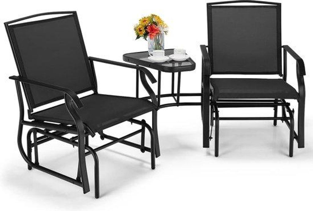 2-zits tuinset mit Tisch und Sonnenschirm, Balkonmöbel mit atmungsaktiver Stoff, weiches Sitzgefühl, Gartenbank, Sitzgarnitur für Garten, Terras...
