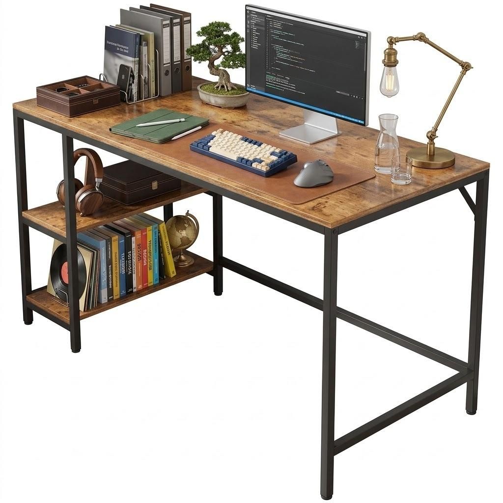 Biurko komputerowe stolik vintage rustykalny brąz loft z 2 Zdjęcie produktu 