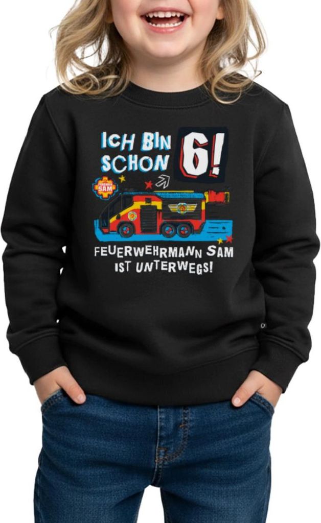 Spreadshirt Feuerwehrmann Sam Geburtstagsdesign 6 Jahre Kinder/Teenager Premium Pullover, 122/128 (6 Jahre), Schwarz