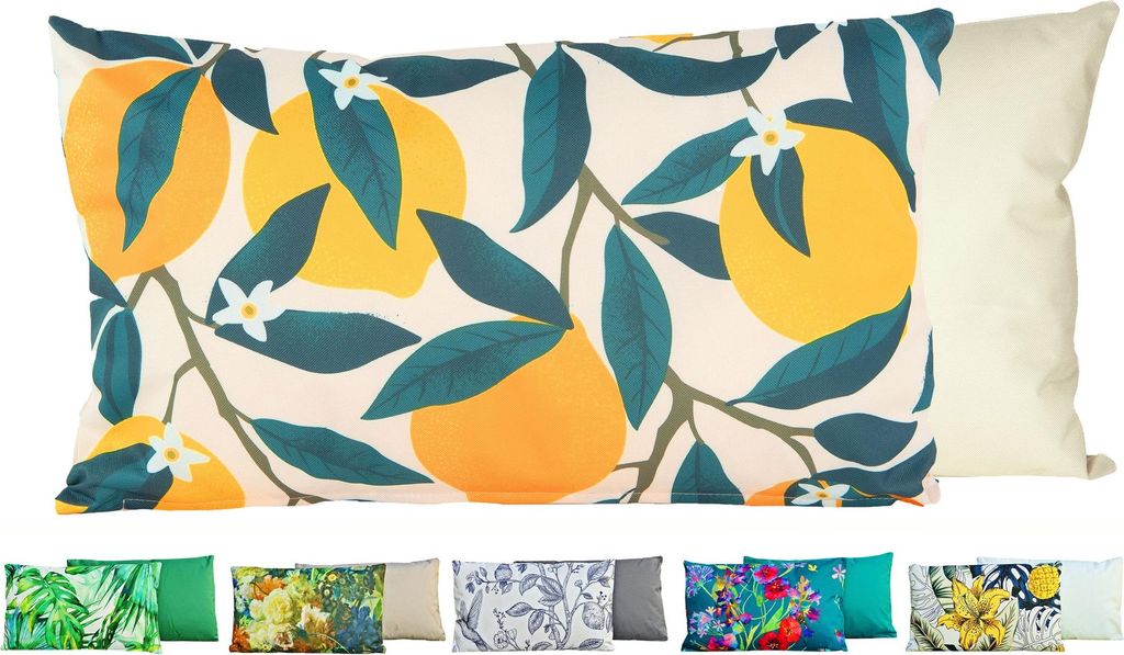 JACK Outdoor Lounge Kissen 30x50cm Motiv Dekokissen inkl. Füllung Wasserfest Sitzkissen Garten Stuhl, Farbe:Zitronentraum