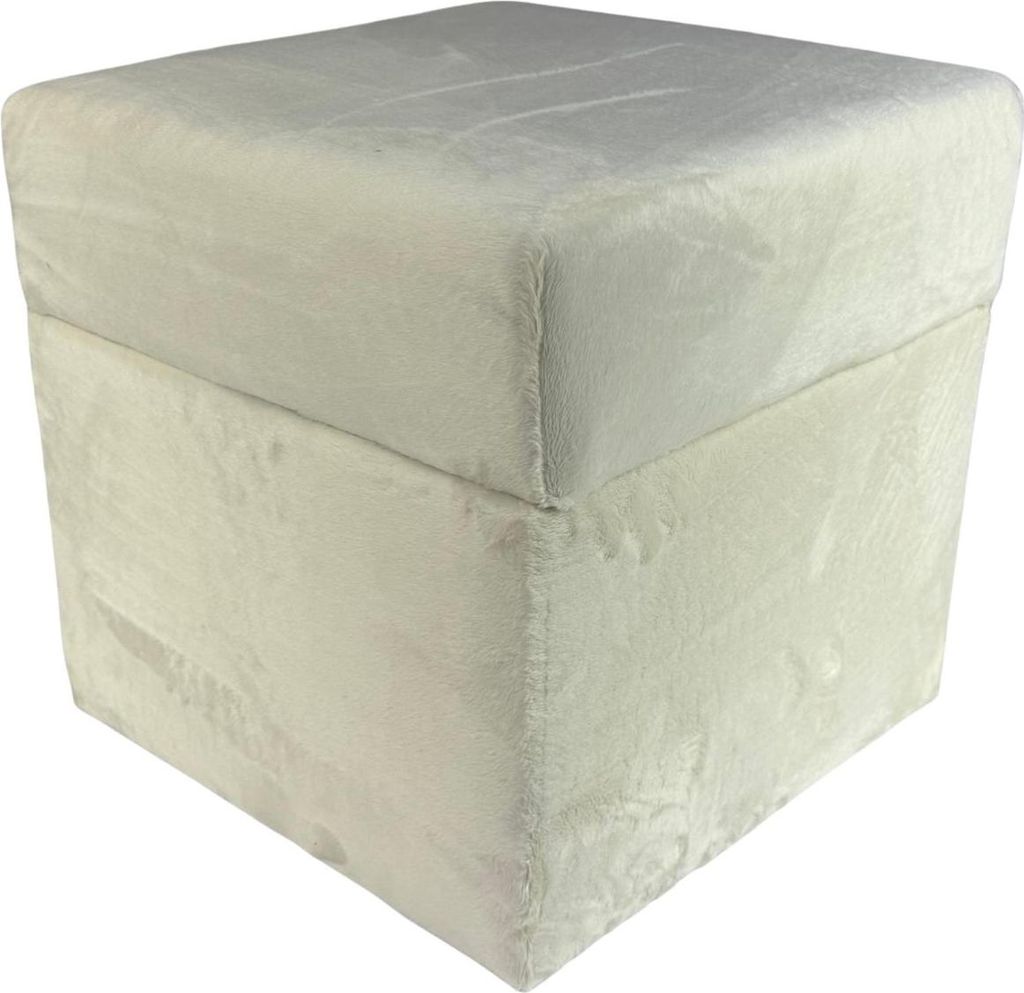 Velvet-Hocker MINKY 40x40 cm quadratisch mit Stauraum – aufklappbarer Polsterhocker aus Samtstoff – Beige