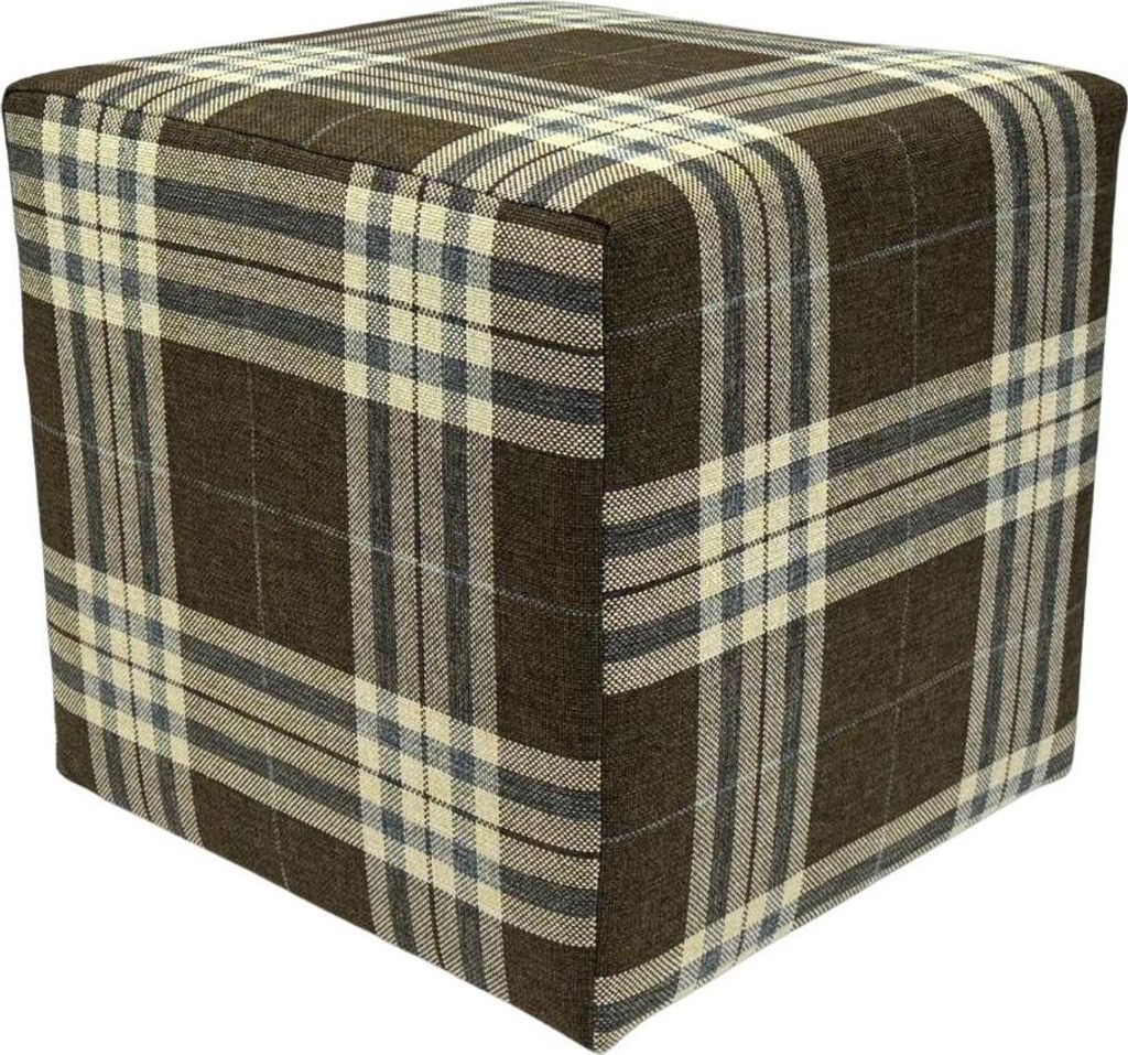 LOBOX Hocker 40x40 cm quadratisch – eleganter Sitzhocker aus zweifarbigem Flechtstoff im Karomuster – Hellbraun