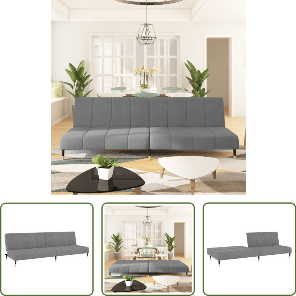 The Living Store Schlafsofa 2-Sitzer Hellgrau Samt