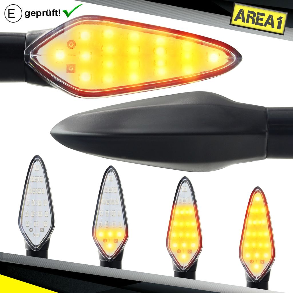 Area1 Motorrad LED Blinker E- Set (2 Stück) M10 mit Lauflichteffekt