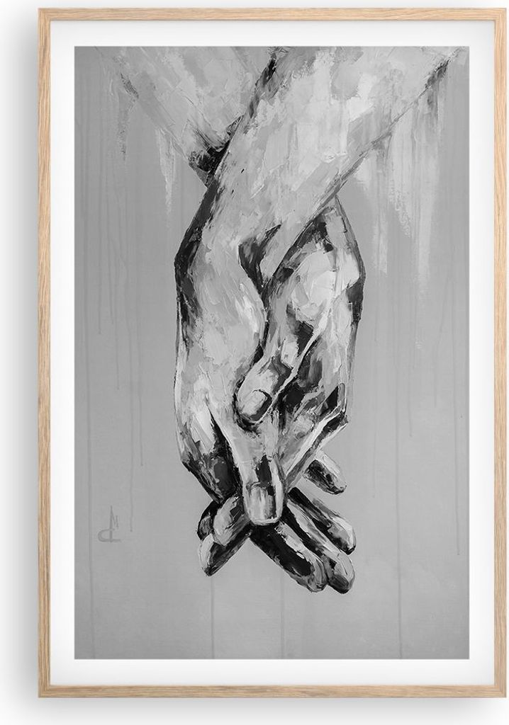 Gerahmtes Poster - Rahmen in heller Eiche - Handschriftlich Hände Schwarzweiß - 61x91,5 cm - Wand Bild - Wanddeko - Wandbilder - Kunstposter - Wa...