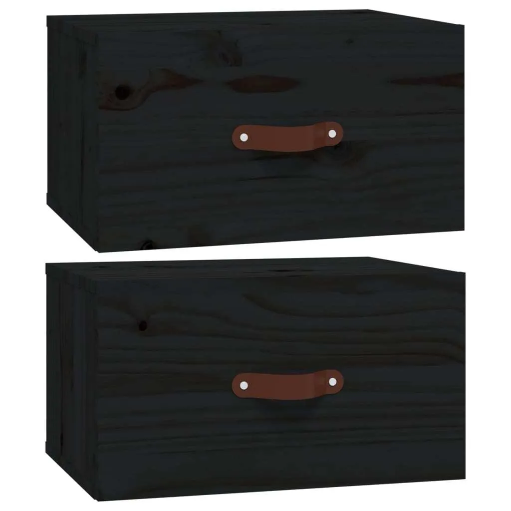 vidaXL Comodini Sospesi 40x29,5x22 cm Legno Pino Nero - Kit 2pz
