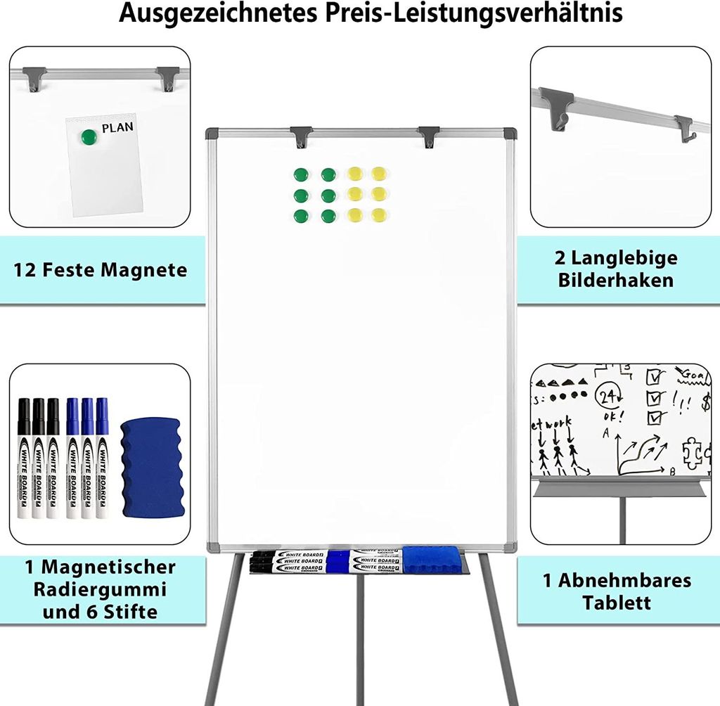 TRMLBE Flipchart Magnetická tabule Flip Charts Multifunkční Obrázek produktu 4