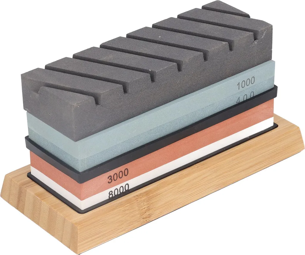 Pierre à aiguiser double grain 1000/6000 avec support bois sécurisé - 5