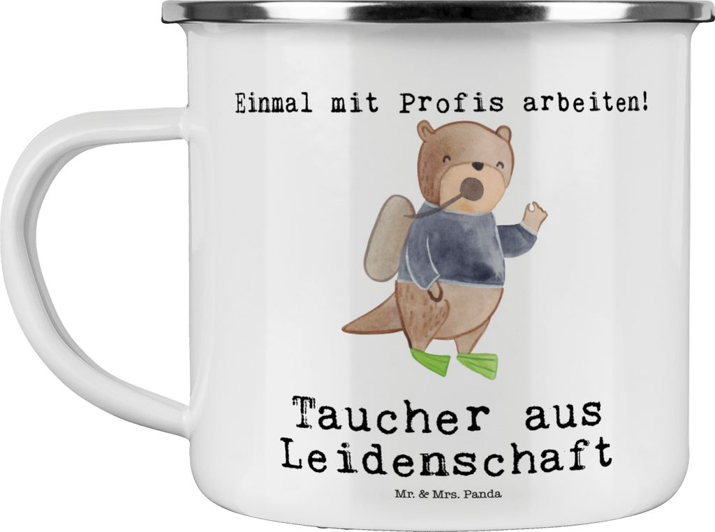 Mr. & Mrs. Panda Pott Taucher Leidenschaft - Weiß - Geschenk, Teetasse, Kaffeepott, Haferl, becher emaille, Tasse