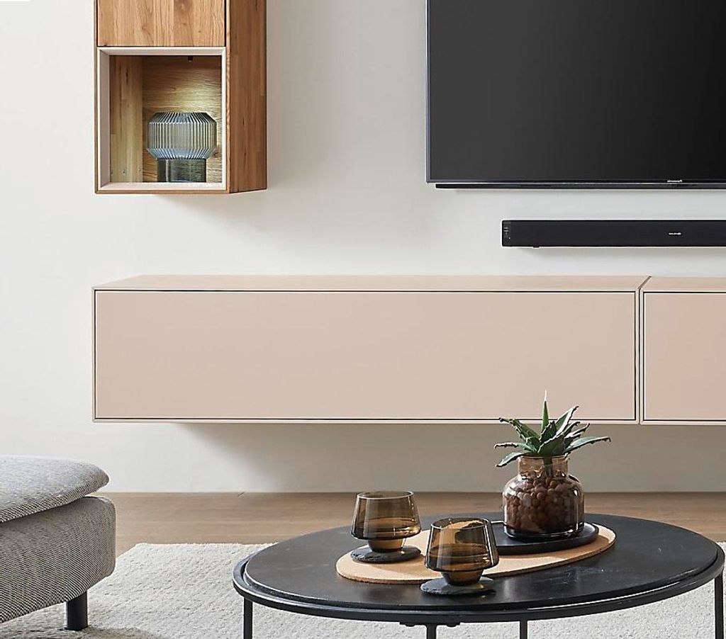 Hängeelement 140cm 'Locarno' MDF creme mit Klappe