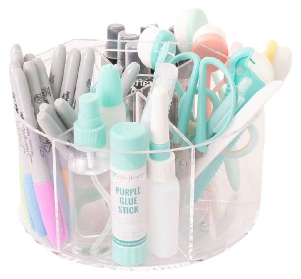 Schreibtisch-Organizer, um 360 Grad drehbar, transparenter Acryl-Stifthalter mit 6 Fächern und Griff, Durchmesser 20 cm