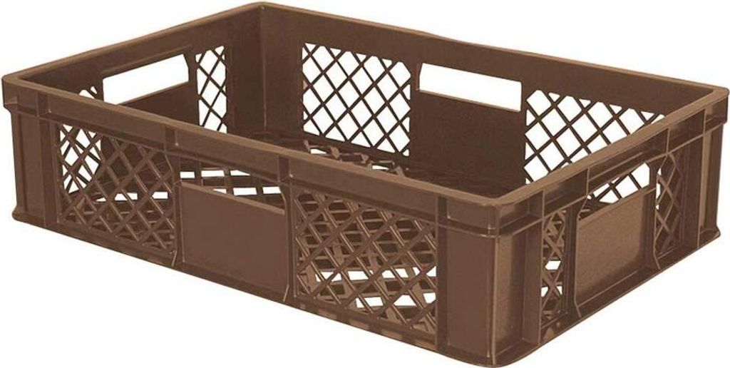 90 Stück Eurobehälter durchbrochen/Bäckerkiste, LxBxH 600 x 400 x 150 mm, PE-HD, lebensmittelecht, braun, Palettenware
