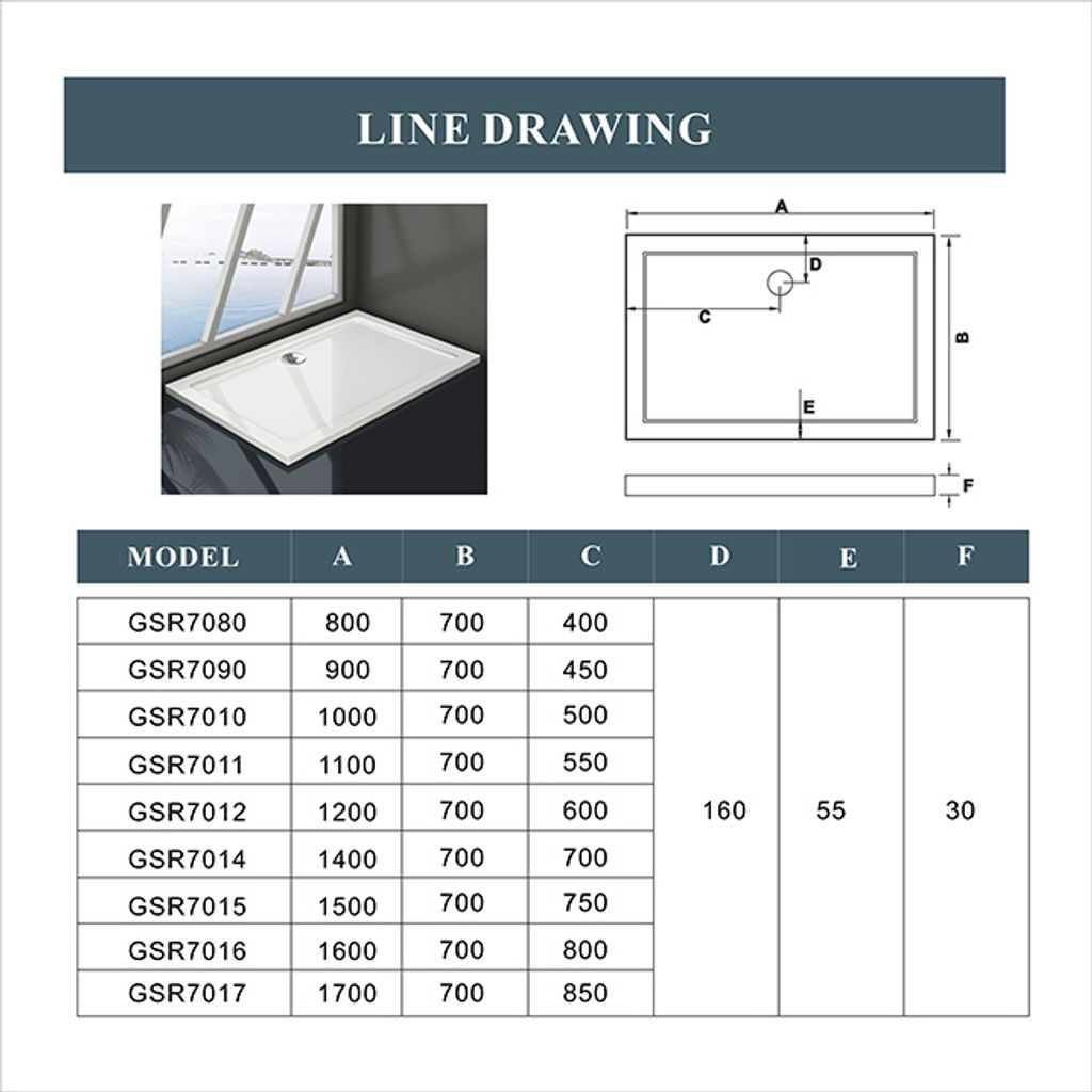90x70x3cm Duschwanne Quadrat/Rechteck Duschtasse Kunststein Produktbild 4