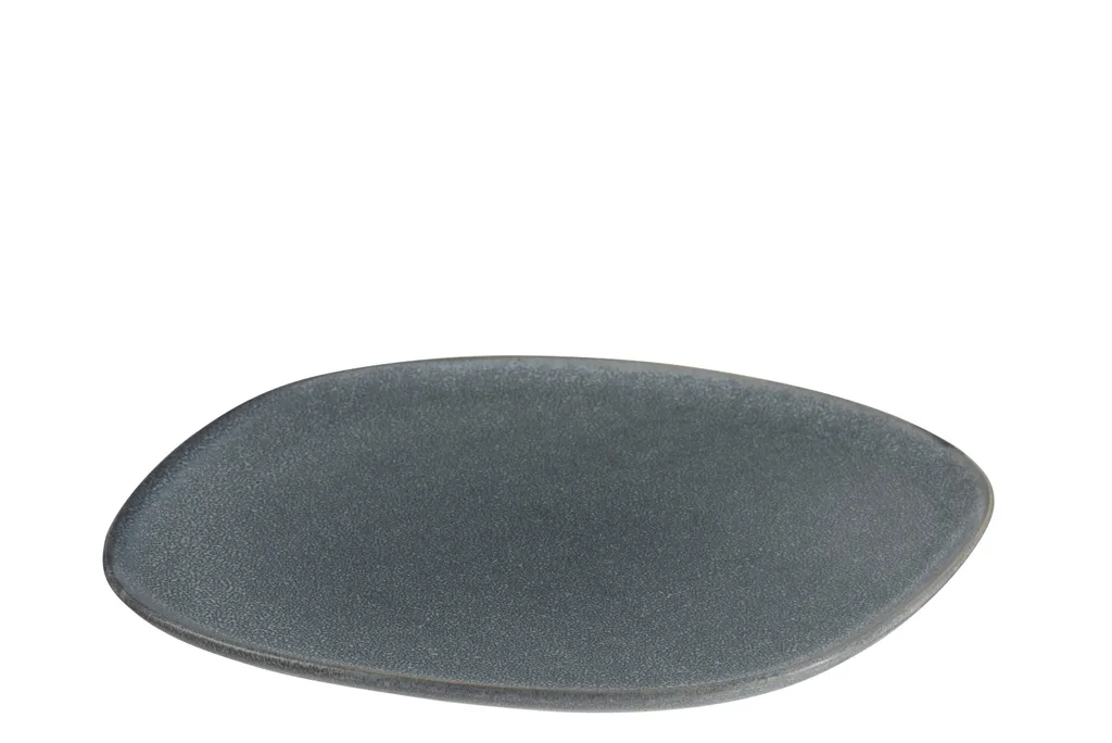J-Line Louise Assiette Plate en Céramique Grise Grande Taille - 4 Pièces