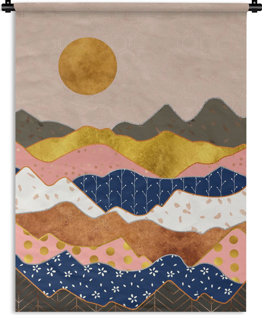 MuchoWow Wandteppich Wandbehang Muster - Pastell - Gold 60x80 cm Tapisserie Dekoration Wandtuch - Decke - Wandtücher - Wohne