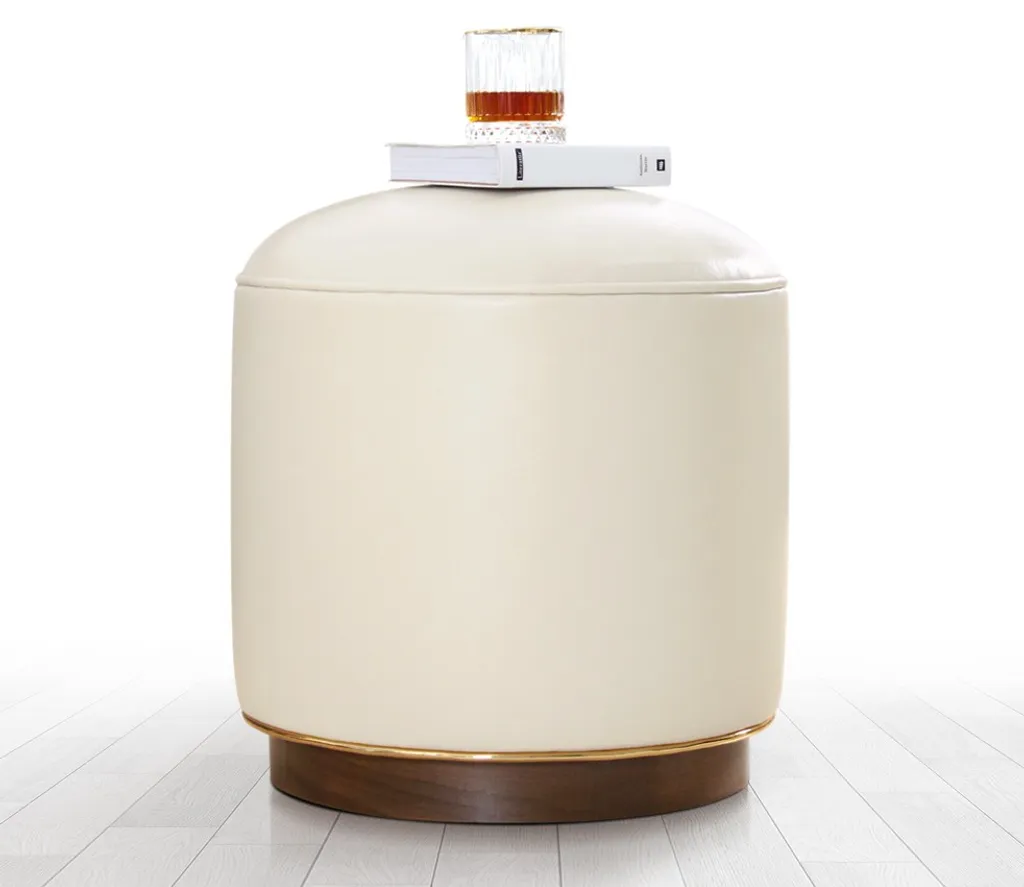 Pouf Carré Classique Hanah Home en Similicuir Crème pour Salon Moderne