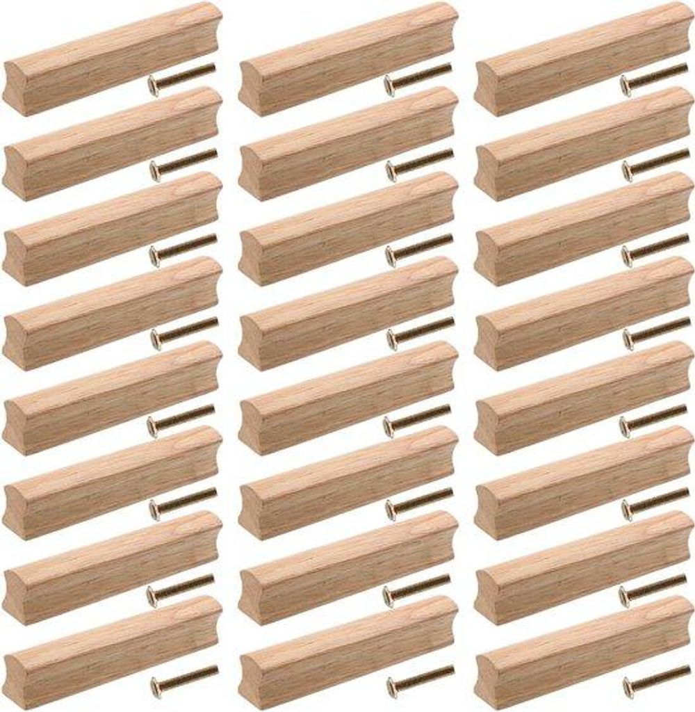 Houten Griffelset 130 mm - 24 Stück - Inklusive Schrauben - Für Türen, Schubladen, Schränke - Für Büros, Küchen und Möbeldekoration.