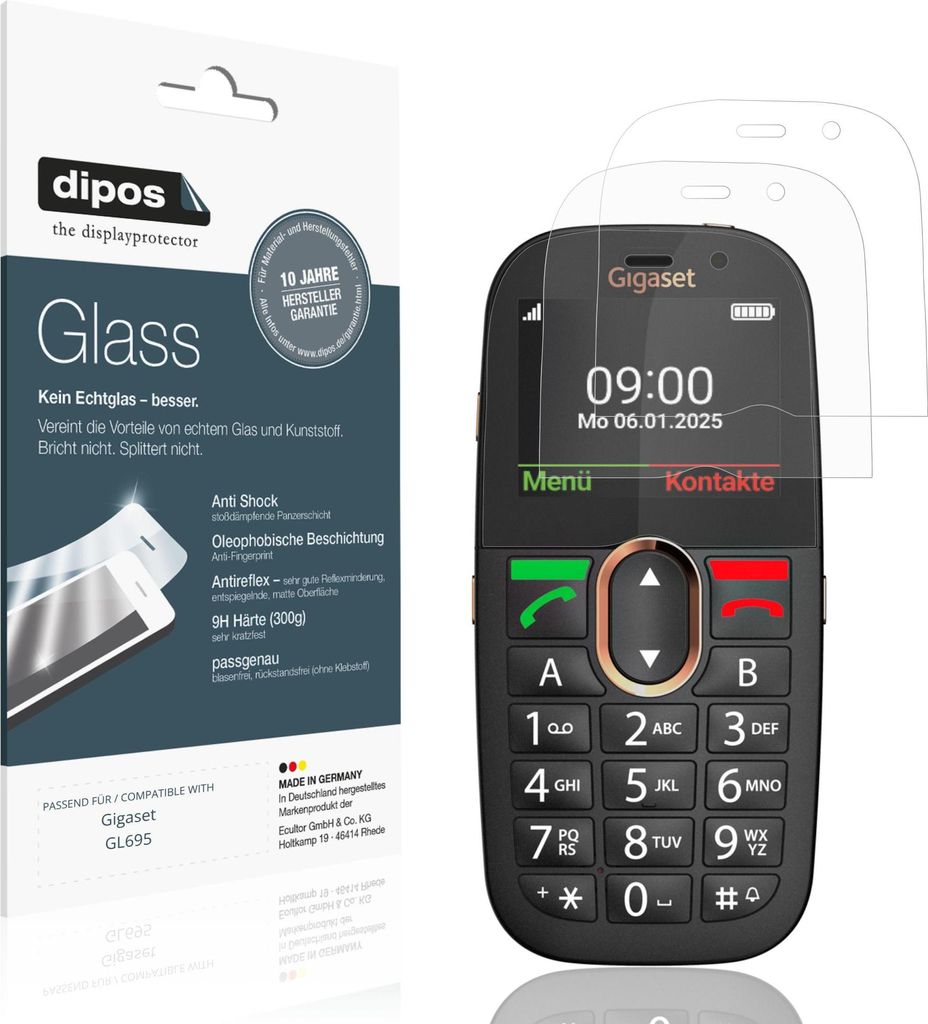 2x Schutzfolie für Gigaset GL695 matt - Anti-Shock 9H Folie dipos Glass Kunststoffglas