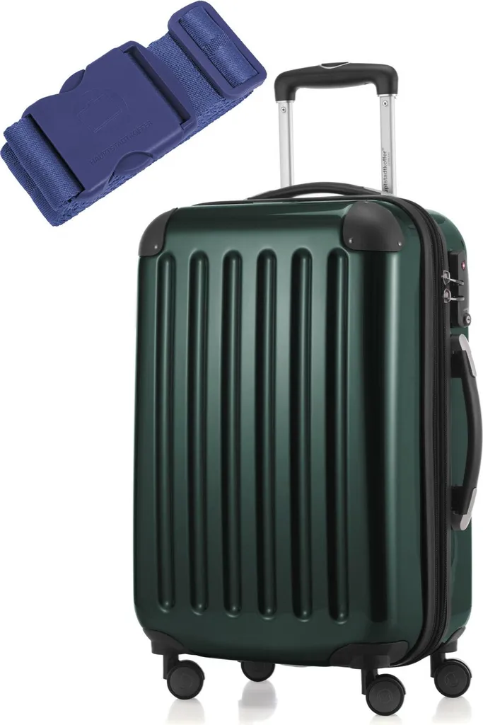 Hauptstadtkoffer Alex - Valigia da cabina 55 cm + cinghia per valigia in regalo, trolley a espansione per bagaglio a mano 4 ruote, guscio rigido lucido, TSA, verde foresta