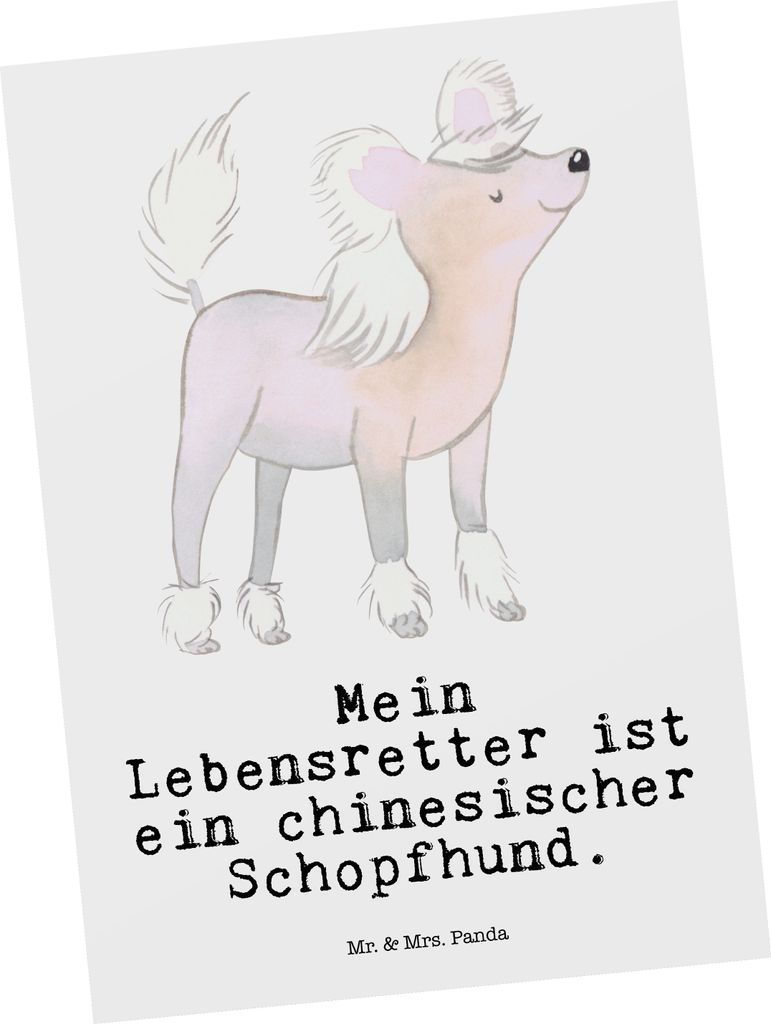 Mr. & Mrs. Panda Postkarte Chinesischer Schopfhund Lebensretter - Weiß - Geschenk, Chinese Crested Dog, Postkarten, Grußkarte, Ansichtskarte, bil...