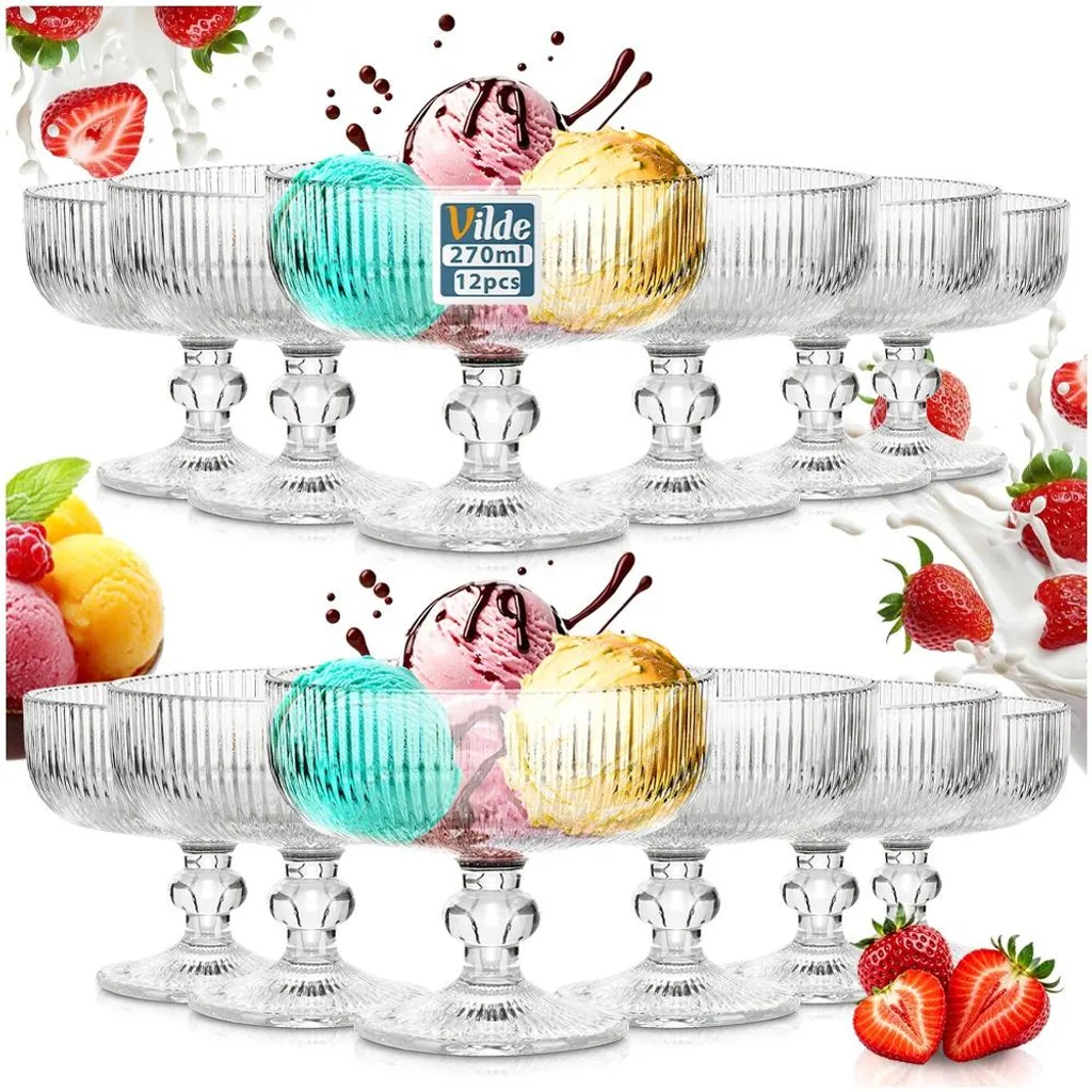 Vilde 12 Coppe Dessert Vetro 270ml - Kit Ristorazione Lavabile