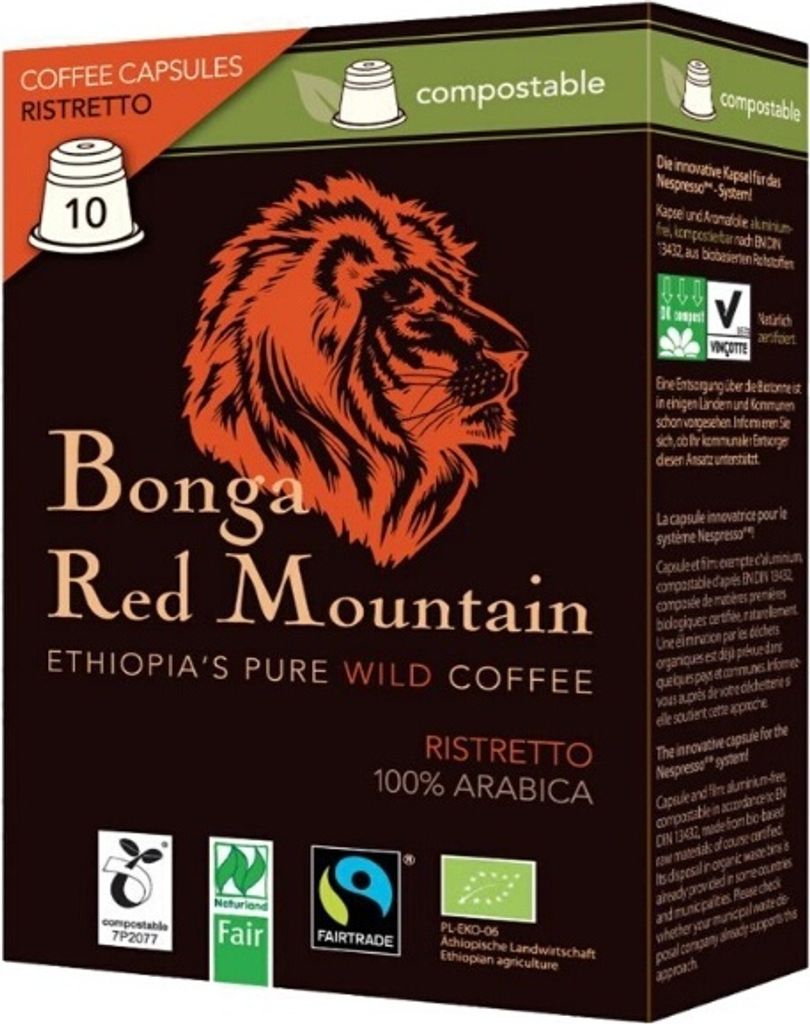Original Food Bonga Red Mountain Kapseln Ristretto kompatibel mit Nespresso Machinen komp - - 55g