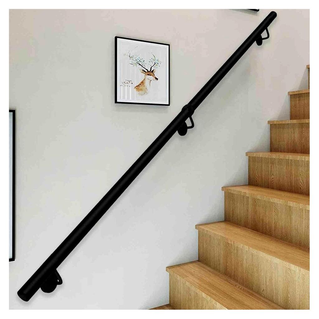 Handlauf für Treppen, schwarze Handläufe aus rundem Rohr, 60 cm bis 6 m, Treppengeländer – Komplettset mit Wandhalterung aus Metall und Schmie...