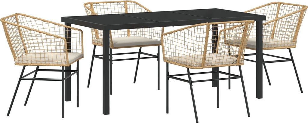 Möbel 5-teiliges Garten-Essset mit Kissen in Braun aus Poly-Rattan - Gartenstühle 3380914
