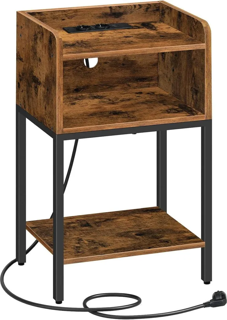 Comodino Design Retrò Marrone Nero: Stazione Ricarica USB Professionale