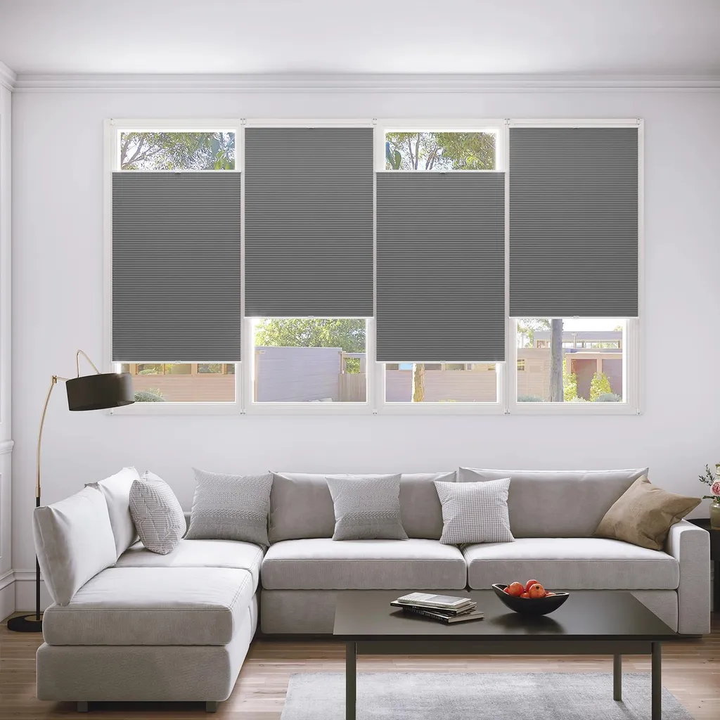 Store Plissé Stop Chaleur et Lumière sans Perçage Gris Clair 81x122