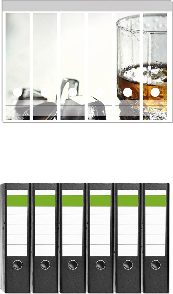 Wallario 6 Stück breite Ordner inkl. Klebeetiketten mit Motive Whiskey on the Rocks - Set mit Rückenschildern / Ordnerrücken Stickern