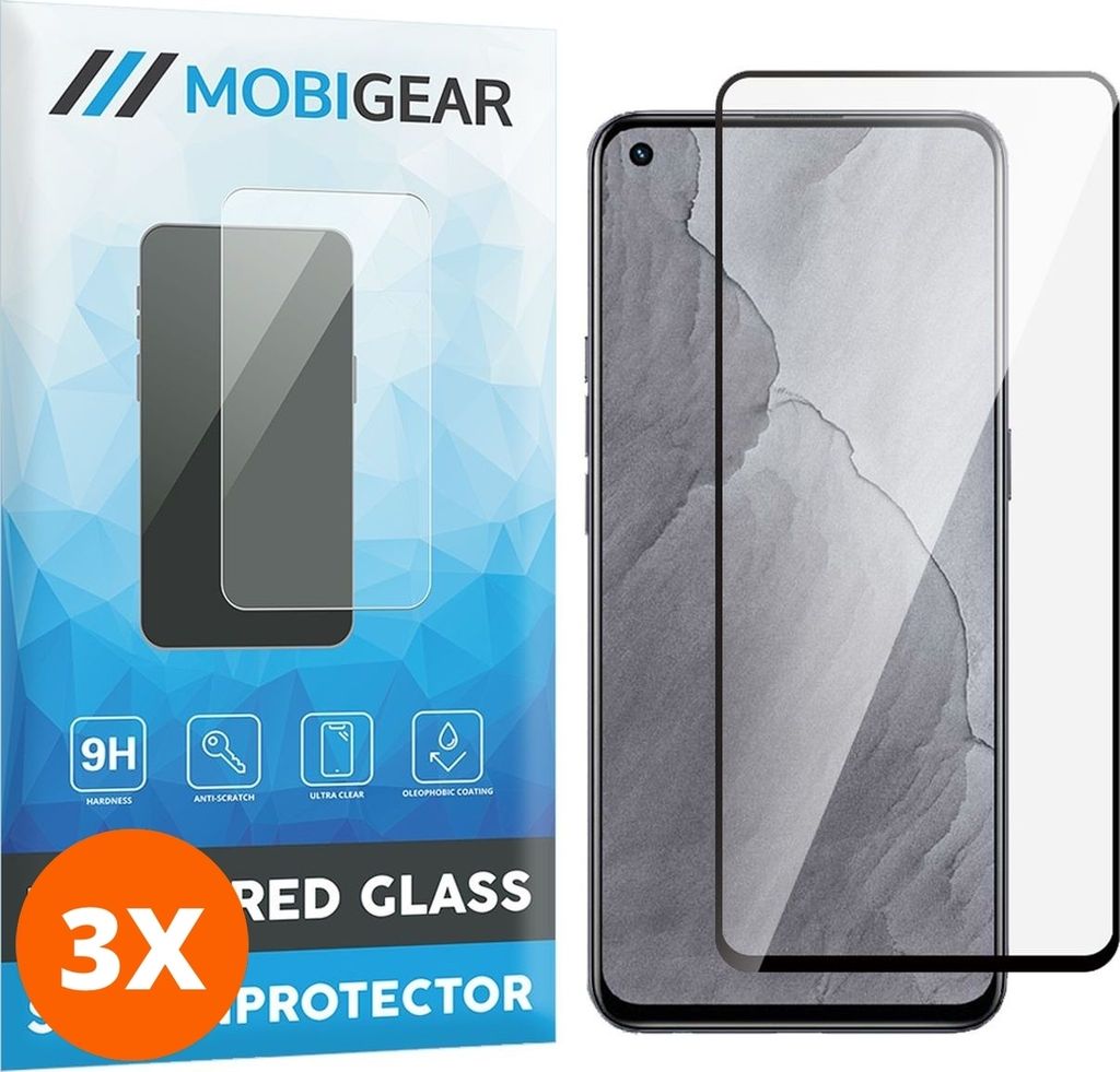 Mobigear Premium 9.98 Realme GT Master Edition Panzerglas Gehärtetes Glas Displayschutz - Hüllenfreundlich - Schwarz (3er Pack)