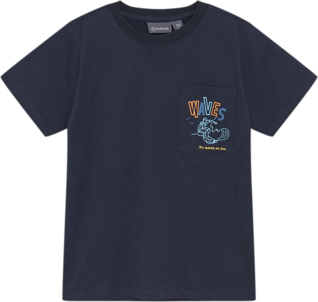 Color Kids T-shirt W. 2 Print - S/S Base Layer dunkelblau 110