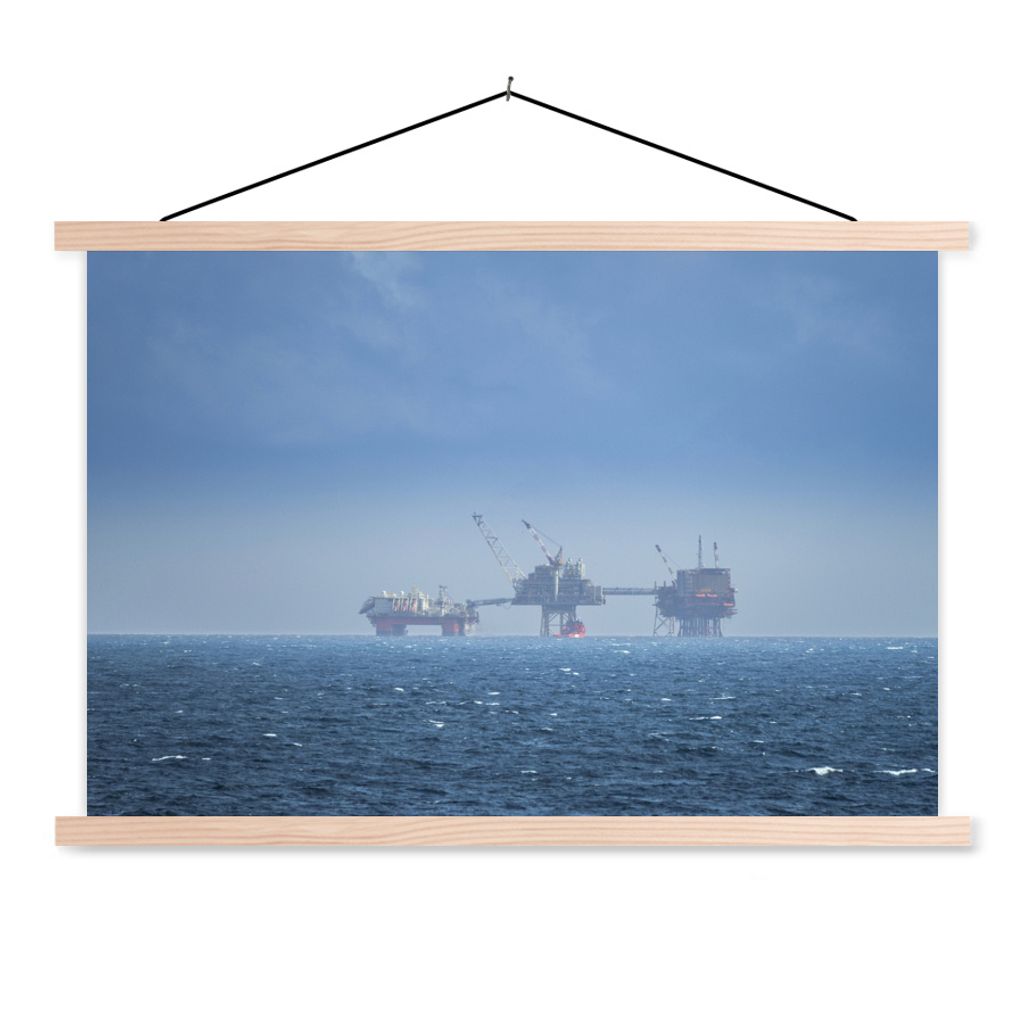 MuchoWow Textilposter Nordsee - Schottland - Nebel 120x80 cm mit holzfarbenen Rahmen - Aufhängeset