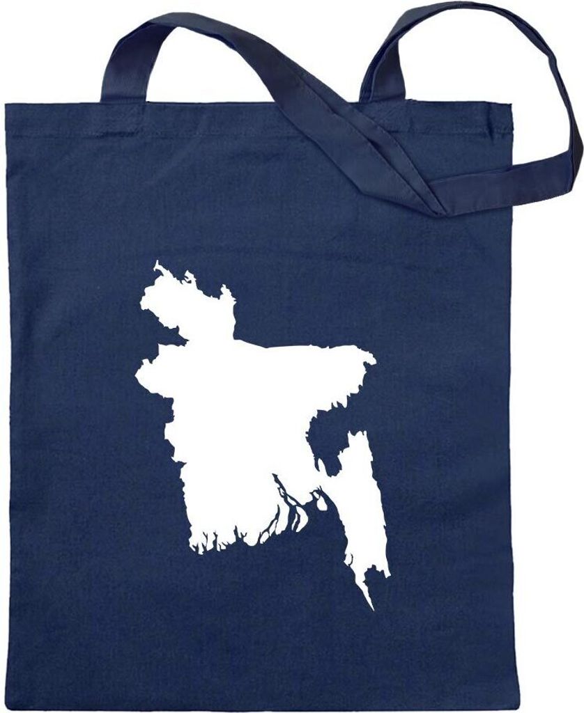 Kiwistar - Baumwolltasche - dunkelblau - Bangladesch Umriss Kontur - Tragetasche Stoffbeutel Umhängetasche Langer Henkel
