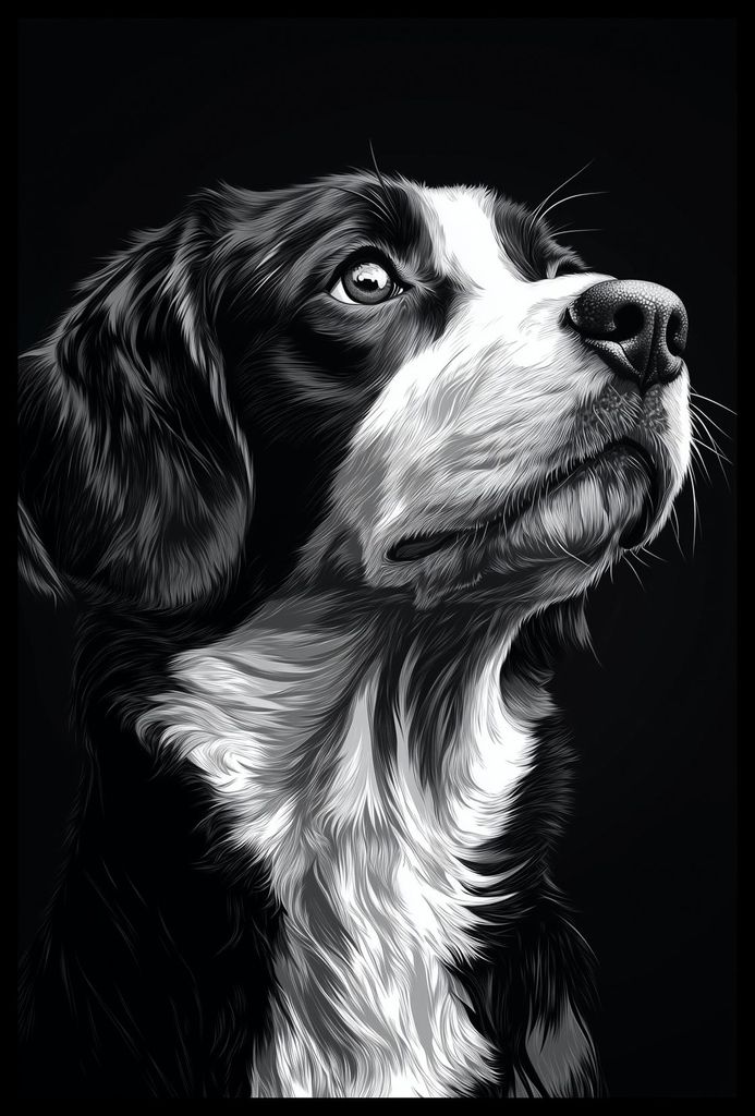 Plakat 40x60cm Tierporträt für das Wohnzimmer | Beagle | Schwarz Weiß