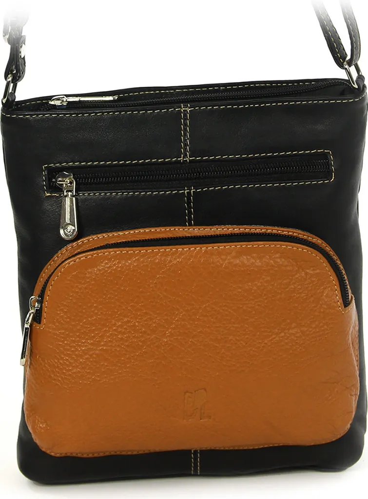 Sac bandoulière en cuir pour femme petit format pratique noir et marron