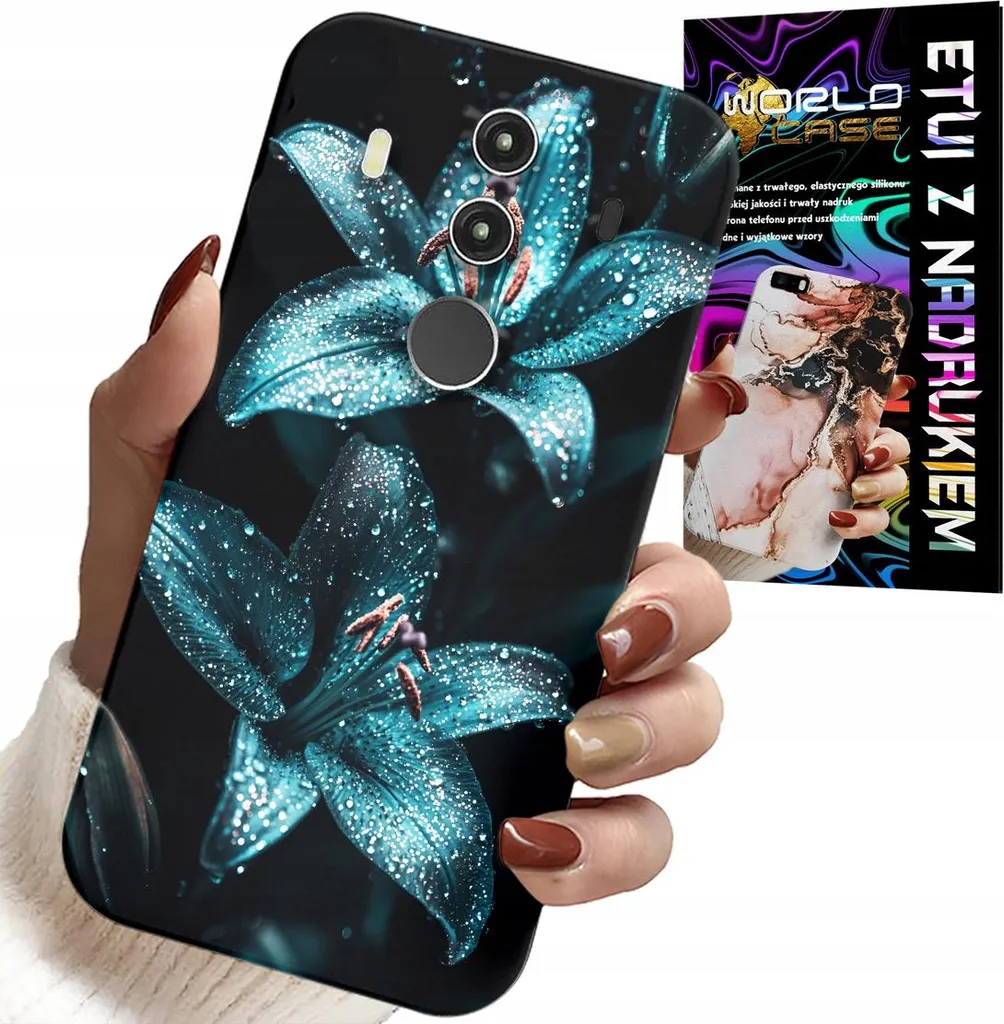 Custodia Huawei Mate 10 Pro Turchese con Fiori di Giglio + Pellicola