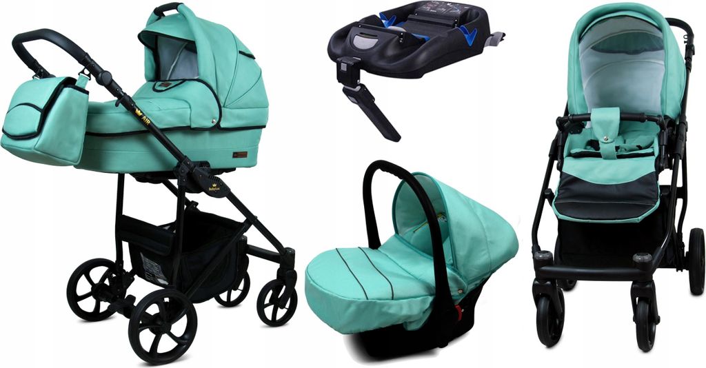 BabyLux AIR | 4in1 Kinderwagen Set | Sage | Kombikinderwagen | Kinderwagenset | Isofix-Basisstation + Buggy + Babywanne + Autositz / Auto-Babyschale