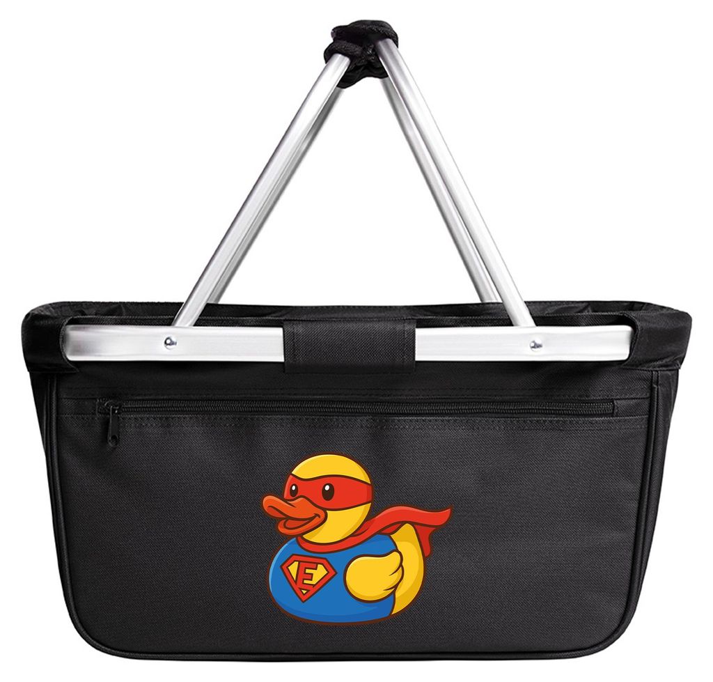 Huuraa Einkaufskorb Quietscheente Superheld Gummiente Hero 20 Liter Black faltbarer Tragekorb Geschenkidee