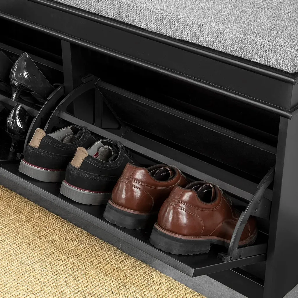 SoBuy Meuble Chaussures Noir avec Banc Confortable à 2 Abattants - 9