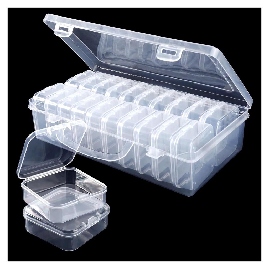 20 Stück Aufbewahrungsboxen für Kleinteile, transparente Kunststoffboxen mit Deckel, inklusive einer großen Box