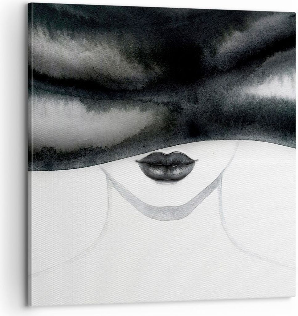Bild auf Leinwand - Leinwandbild - Einteilig - Frau Hut Schwarzweiß - 60x60cm - Wand Bild - Wanddeko - Wandbilder - Leinwanddruck - Bilder - Wandd...