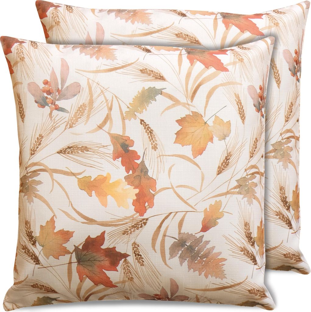 2er Set Kissenhüllen 40x40 cm Vintage Herbst Blätter als Herbst-Deko