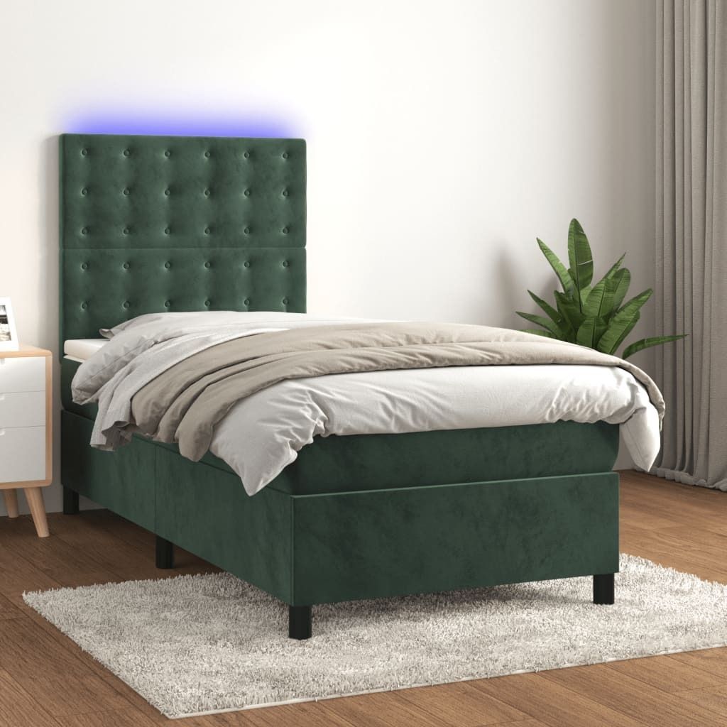 Maison Exclusive - Boxspringbett mit Matratze & LED Dunkelgrün 90x190 cm Samt
